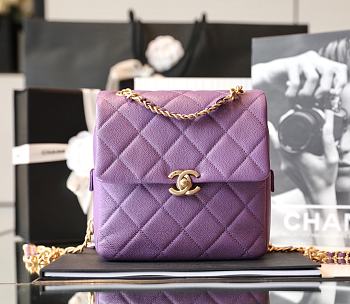 	 Bagsaaa Chanel Ado Grained Calfskin Backpack Purple Gold - 20x19x8cm