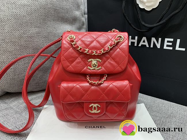 	 Bagsaaa Chanel Duma Backpack Red Lambskin - 18x18x12cm - 1