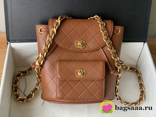 	 Bagsaaa Chanel Duma Backpack QUILTED LAMBSKIN Brown - 25x21x10cm - 1
