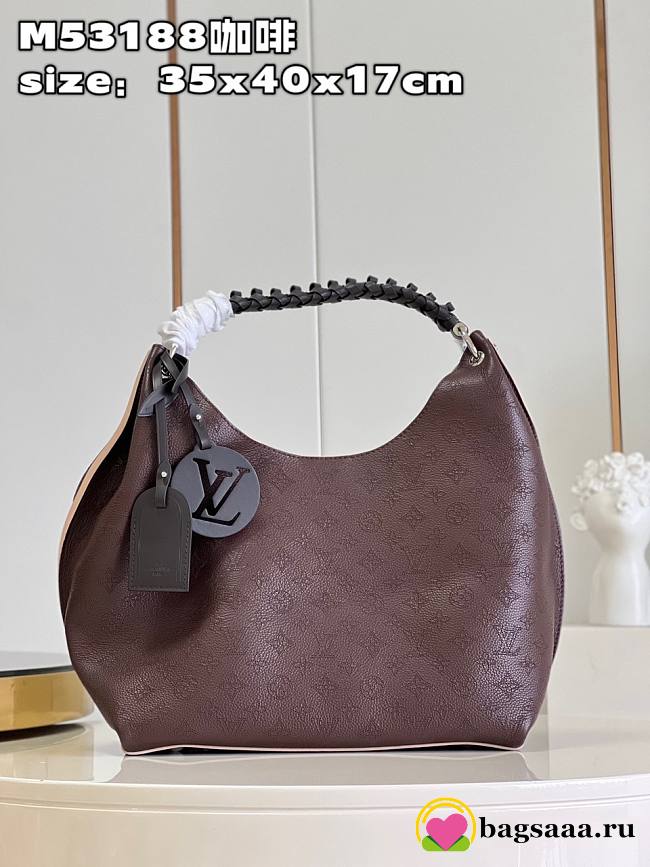 Bagsaaa Louis Vuitton Carmel Mahina perforated calf leather Chocolate Brown - 40x35x17cm - 1
