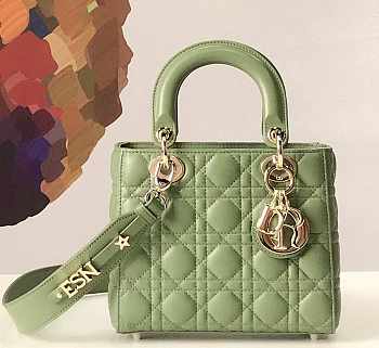 Bagsaaa Dior Lady Small Green Lambskin Leather - 20 x 17 x 8 cm
