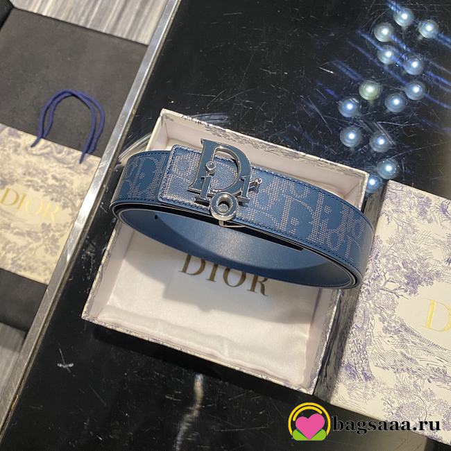 	 Bagsaaa Dior OBLIQUE REVERSIBLE BELT in blue 34mm - 1