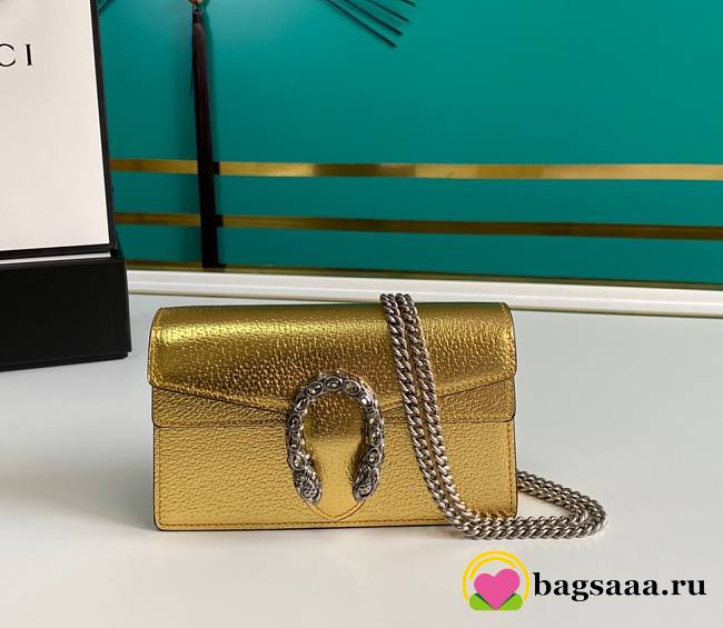 	 Bagsaaa Gucci Dionysus super mini bag gold lamé leather - 16.5x10x4cm - 1
