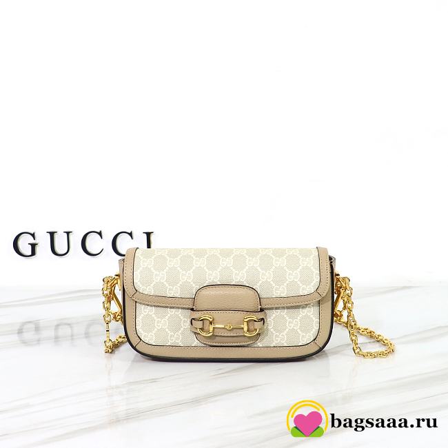 	 Bagsaaa Gucci Horsebit 1955 Shoulder bag Beige and white GG Supreme canvas  - W24cm x H13cm x D5.5cm - 1