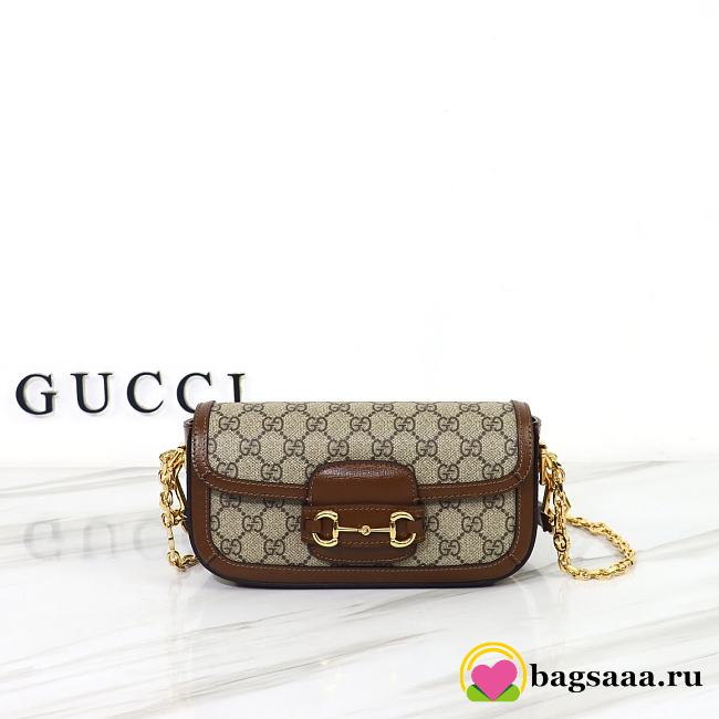 	 Bagsaaa Gucci Horsebit 1955 Shoulder bag Beige and brown GG Supreme canvas - W24cm x H13cm x D5.5cm - 1