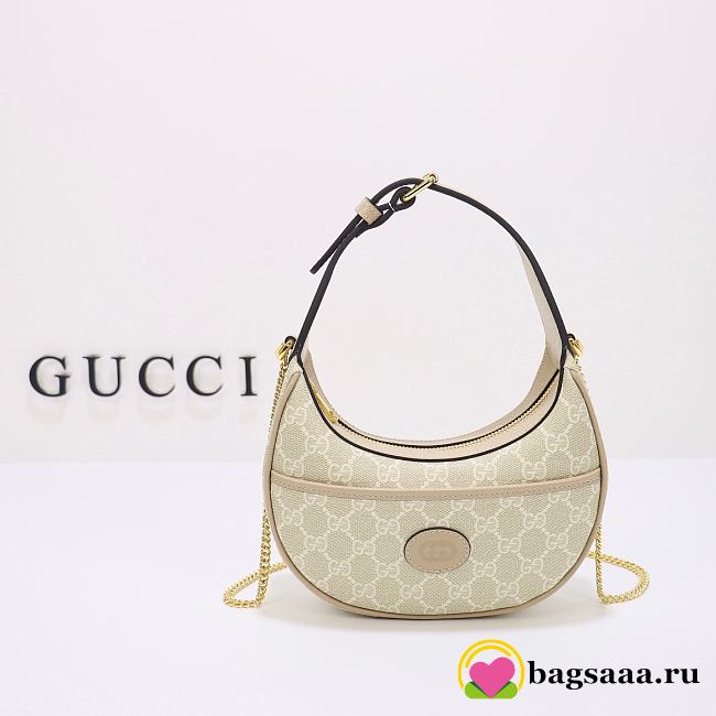	 Bagsaaa Gucci GG Half Moon Shaped Mini Bag in White and ebony GG Supreme canvas - W22cm x H12.5cm x D5cm - 1