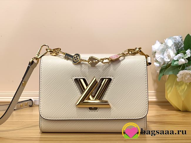 	 Bagsaaa Louis Vuitton Twist MM Bag White Epi grained with charm gold strap - 23 x 17 x 9.5 cm - 1