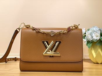 	 Bagsaaa Louis Vuitton Twist MM Bag Brown Epi grained with charm gold strap - 23 x 17 x 9.5 cm