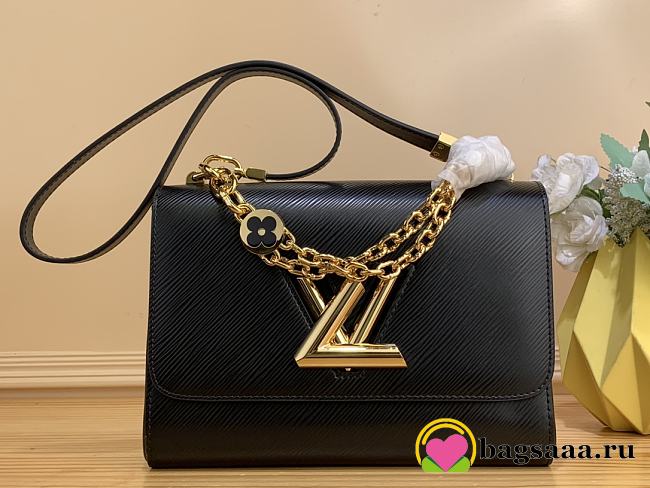 Bagsaaa Louis Vuitton Twist MM in black epi wwith flower charm strap - 23 x 17 x 9.5 cm - 1