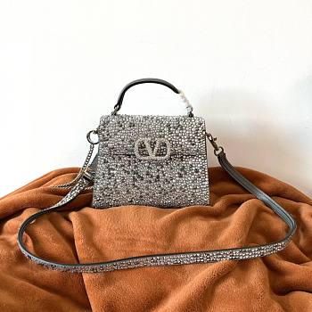 	 Bagsaaa Valentino Vsling Mini Handbag With Sparkling Embroidery Pearl Grey - W19xH13xD9 cm