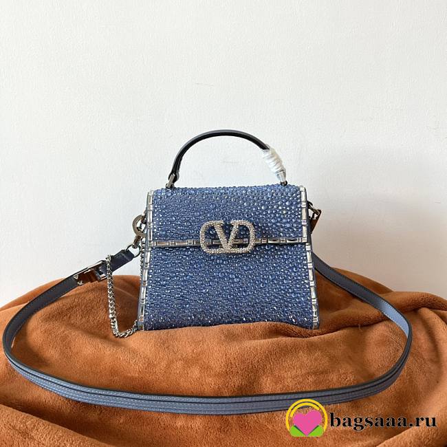 	 Bagsaaa Valentino Vsling Mini Handbag With Sparkling Embroidery Blue - W19xH13xD9 cm - 1
