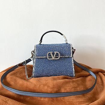 	 Bagsaaa Valentino Vsling Mini Handbag With Sparkling Embroidery Blue - W19xH13xD9 cm