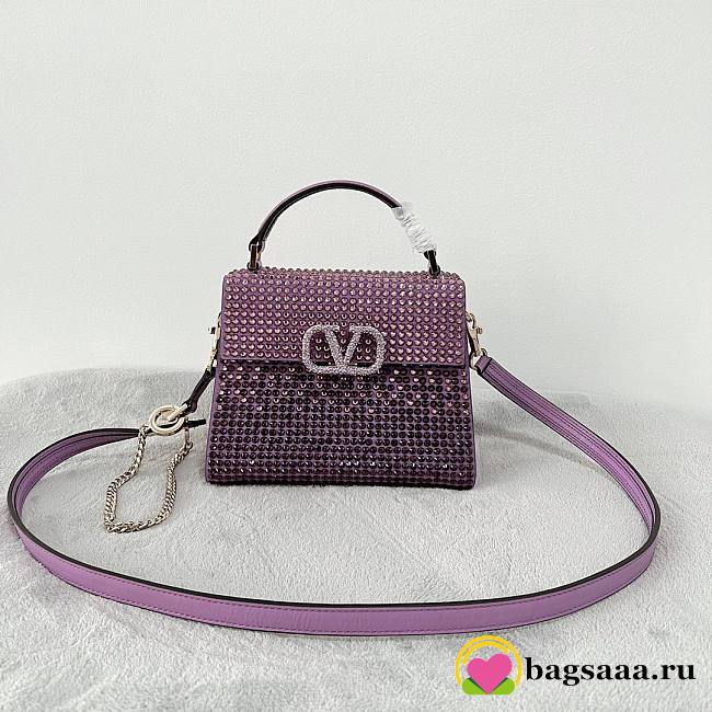 	 Bagsaaa Valentino Vsling Mini Handbag With RHINESTONES AMETHYST - W19xH13xD9 cm - 1