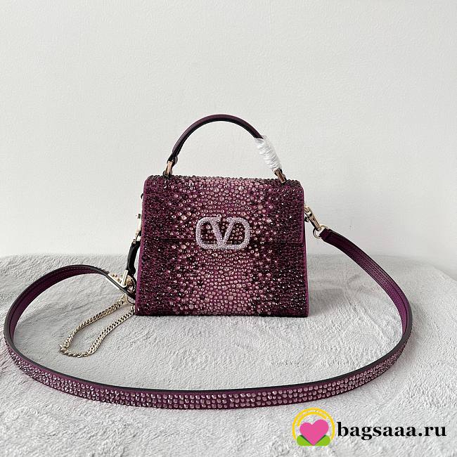 Bagsaaa Valentino Vsling Mini Handbag With RHINESTONES Purple - W19xH13xD9 cm - 1