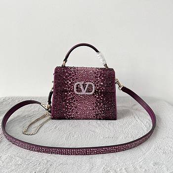 Bagsaaa Valentino Vsling Mini Handbag With RHINESTONES Purple - W19xH13xD9 cm