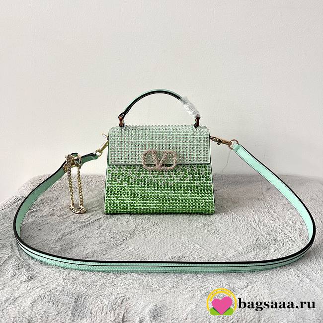 Bagsaaa Valentino Vsling Mini Handbag With RHINESTONES Green - W19xH13xD9 cm - 1