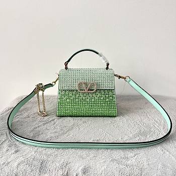 Bagsaaa Valentino Vsling Mini Handbag With RHINESTONES Green - W19xH13xD9 cm