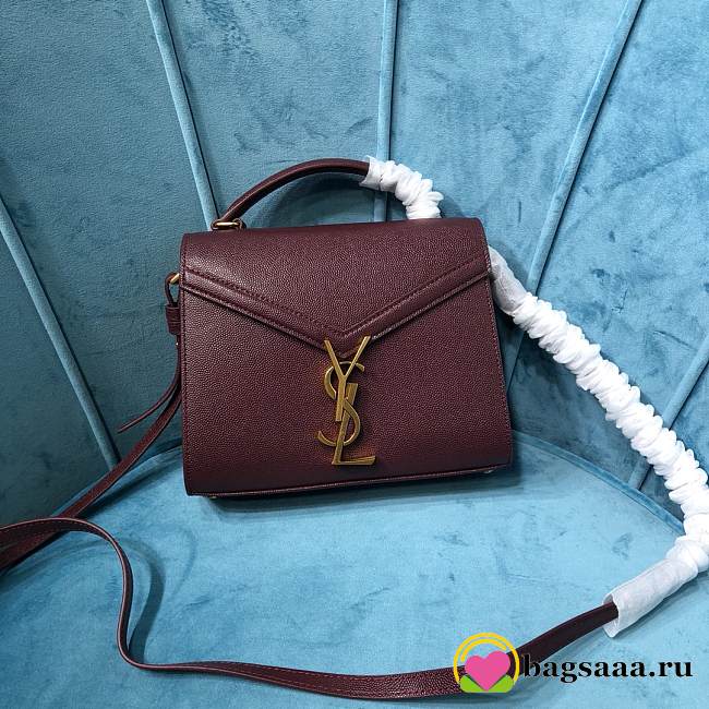 Bagsaaa YSL Cassandra Grained Leather Burgundy Small Bag - 20×16×7.5cm - 1