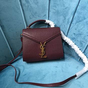 Bagsaaa YSL Cassandra Grained Leather Burgundy Small Bag - 20×16×7.5cm