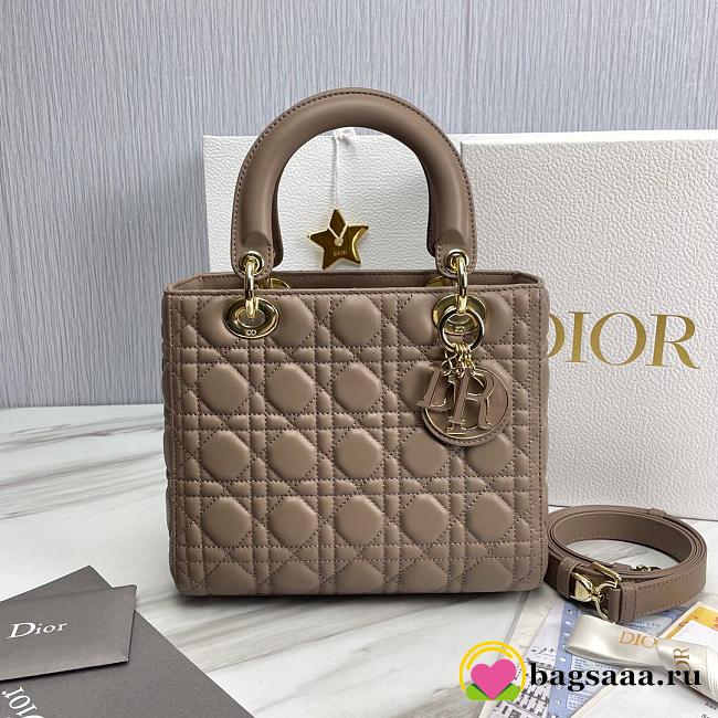 Bagsaaa Dior Lady Medium Taupe Lambskin Leather - 24cm - 1