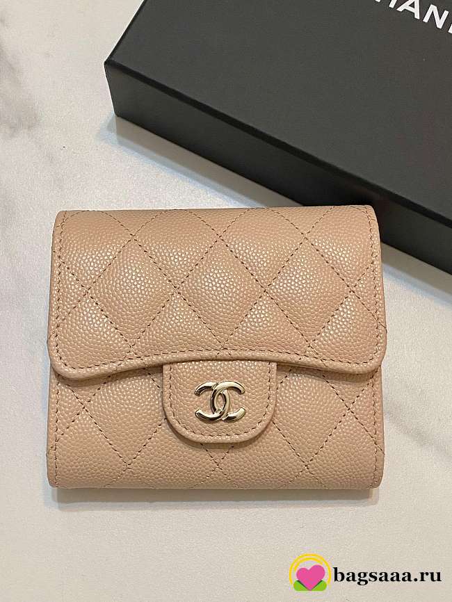 Bagsaaa Chanel Calfskin Leather Plain Folding Beige Wallets with Gold Hardware - 11.5x10.5x3cm - 1