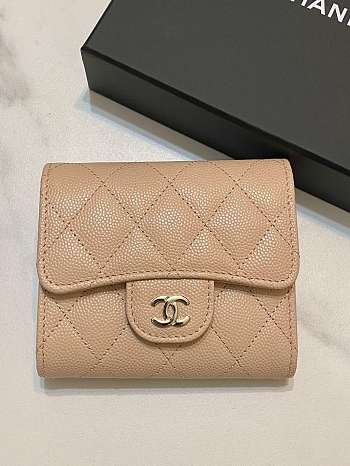 Bagsaaa Chanel Calfskin Leather Plain Folding Beige Wallets with Gold Hardware - 11.5x10.5x3cm