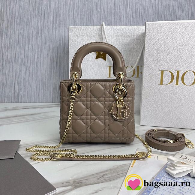 Bagsaaa Dior Lady Mini Taupe Lambskin Leather - 17cm - 1