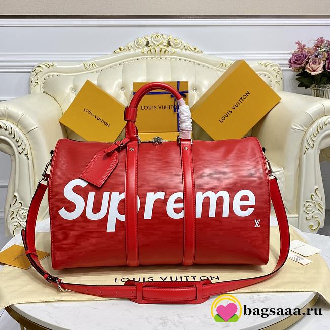 Bagsaaa Louis Vuitton x Supreme Keepall Bandouliere Red - 45*20*26cm - 1