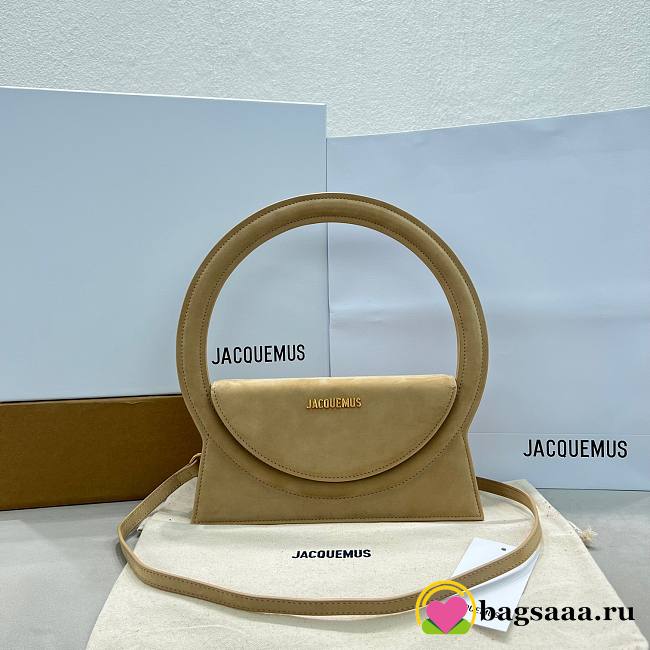	 Bagsaaa Jacquemus Le Sac Rond Cirlce Velvet Beige Bag - 26 x 12.5 cm - 1