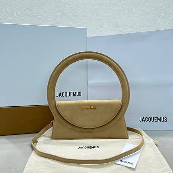 	 Bagsaaa Jacquemus Le Sac Rond Cirlce Velvet Beige Bag - 26 x 12.5 cm