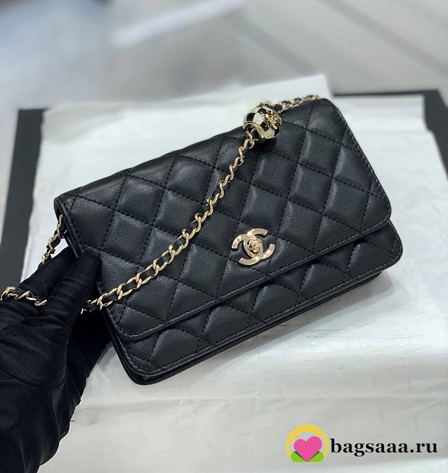 Bagsaaa Chanel WOC Lambskin Leather With Ball Charm Strap Black - 19-3.5-12cm - 1