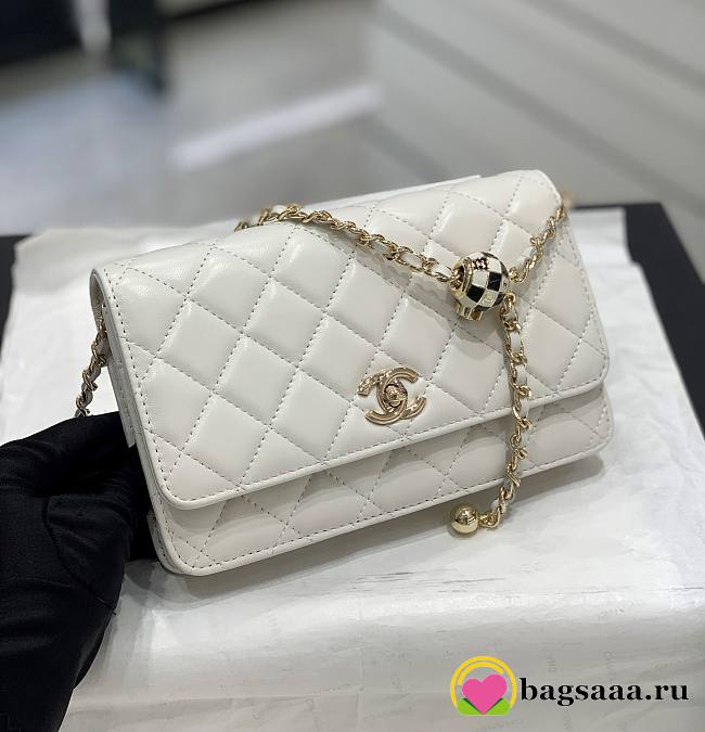 Bagsaaa Chanel WOC Lambskin Leather With Ball Charm Strap White - 19-3.5-12cm - 1