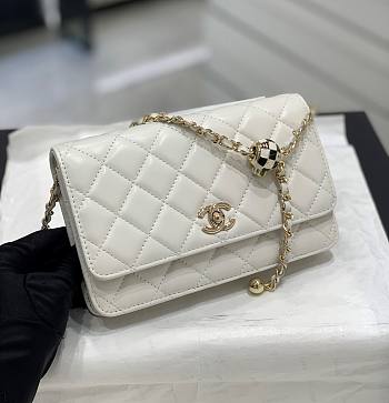 Bagsaaa Chanel WOC Lambskin Leather With Ball Charm Strap White - 19-3.5-12cm