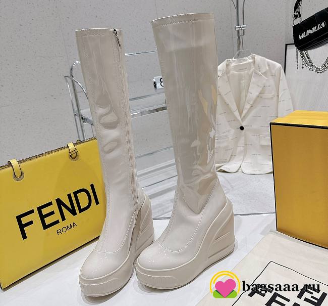 	 Bagsaaa Fendi Patent Leather Long White Boot - 1
