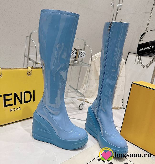 	 Bagsaaa Fendi Patent Leather Long Blue Boot - 1