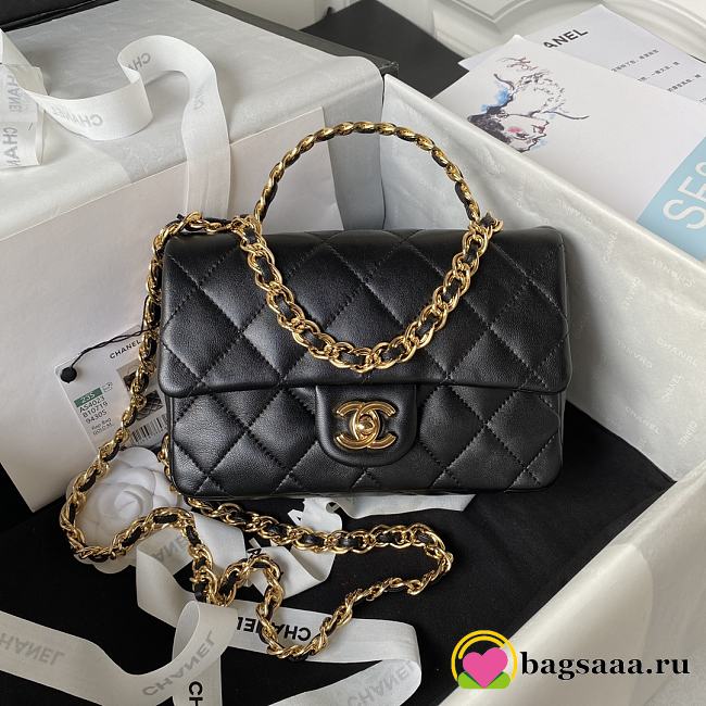 Bagsaaa Chanel Flap Bag Lambskin Leather Gold Handle In Black - 13X21X8cm  - 1
