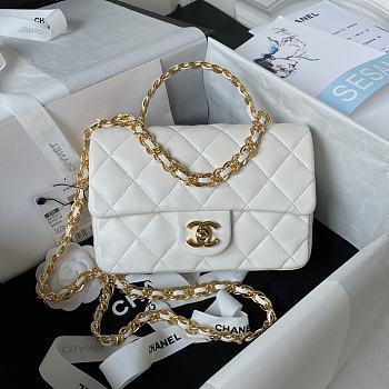 	 Bagsaaa Chanel Flap Bag Lambskin Leather Gold Handle In White - 13X21X8cm