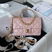 	 Bagsaaa Chanel Flap Bag Lambskin Leather Gold Handle In Pink - 13X21X8cm - 1