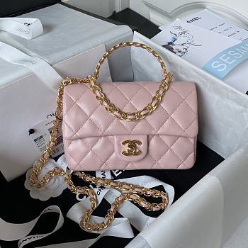	 Bagsaaa Chanel Flap Bag Lambskin Leather Gold Handle In Pink - 13X21X8cm