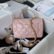 	 Bagsaaa Chanel Flap Bag Lambskin Leather Gold Handle In Pink - 13X21X8cm - 5