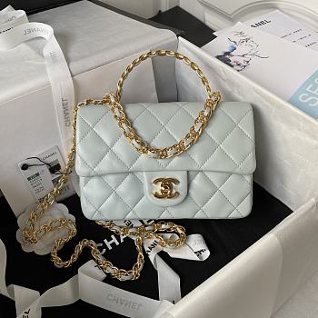 	 Bagsaaa Chanel Flap Bag Lambskin Leather Gold Handle In Gray - 13X21X8cm
