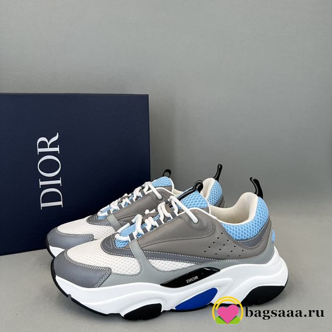 Bagsaaa Dior B22 Sneakers White and Blue Technical Mesh and Gray Calfskin - 1