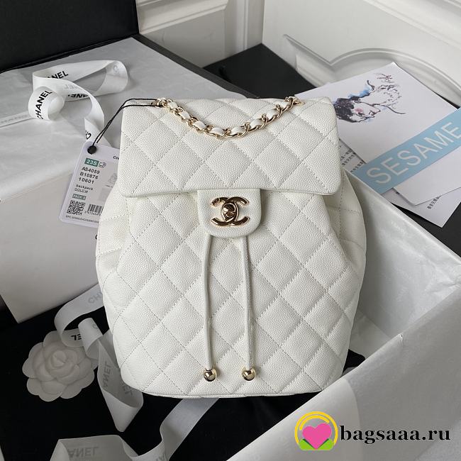 	 Bagsaaa Chanel Calfskin Plain Caviar Leather White Backpack - 25X20X12cm - 1