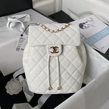 	 Bagsaaa Chanel Calfskin Plain Caviar Leather White Backpack - 25X20X12cm