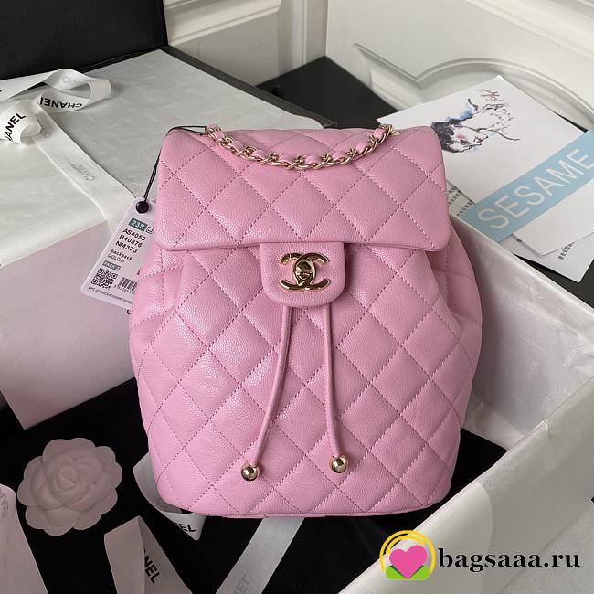 	 Bagsaaa Chanel Calfskin Plain Caviar Leather Pink Backpack - 25X20X12cm - 1