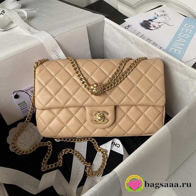 	 Bagsaaa Chanel Flap Bag Flower Chain Beige Bag - 14.5X23.5X7cm - 1