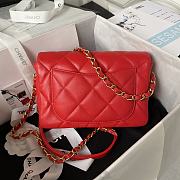 	 Bagsaaa Chanel Small Flap Bag Lambskin Red - 21X14X7cm - 4