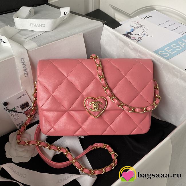 	 Bagsaaa Chanel Small Flap Bag Lambskin Pink - 21X14X7cm - 1