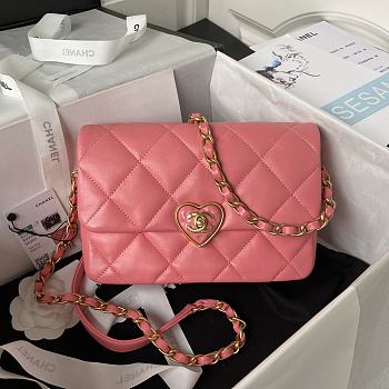 	 Bagsaaa Chanel Small Flap Bag Lambskin Pink - 21X14X7cm