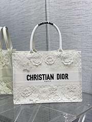 	 Bagsaaa Dior Medium Book Tote White Multicolor D-Lace Embroidery with 3D Macramé Effect (36 x 27.5 x 16.5 cm) - 1